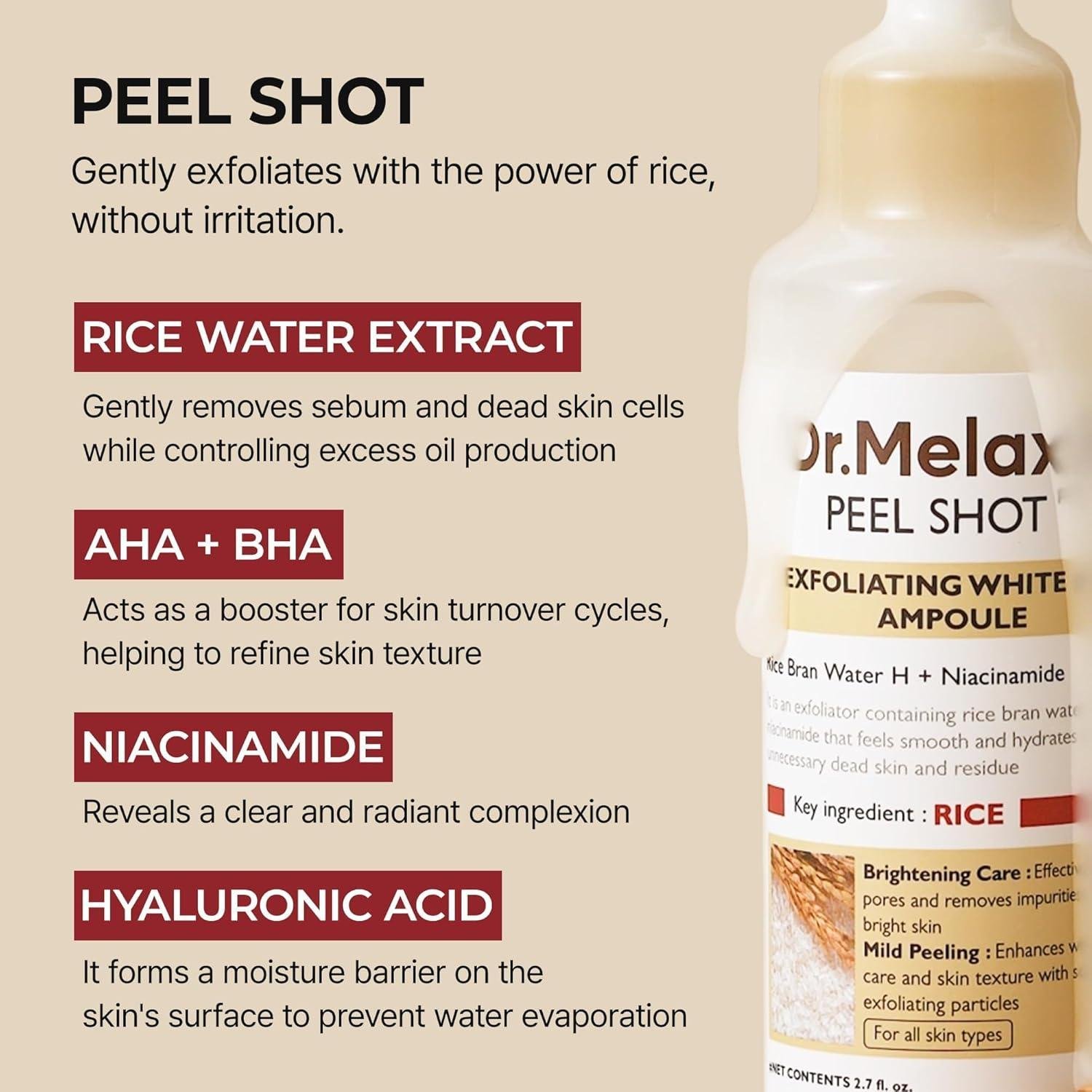 Dr.Melaxin Peel Shot Exfoliant White Rice Ampoule 80ml - Korean shop