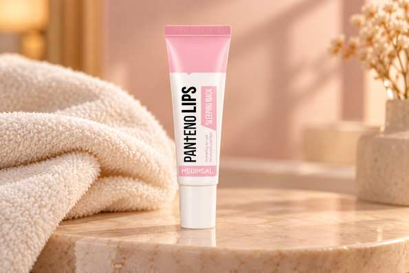 Mediheal Pantenolips Lip Sleeping Mask displayed in a warm winter skincare setting