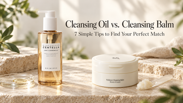Cleansing oil vs cleansing balm: SKIN1004 Centella oil beside Beauty of Joseon Radiance Cleansing Balm.
