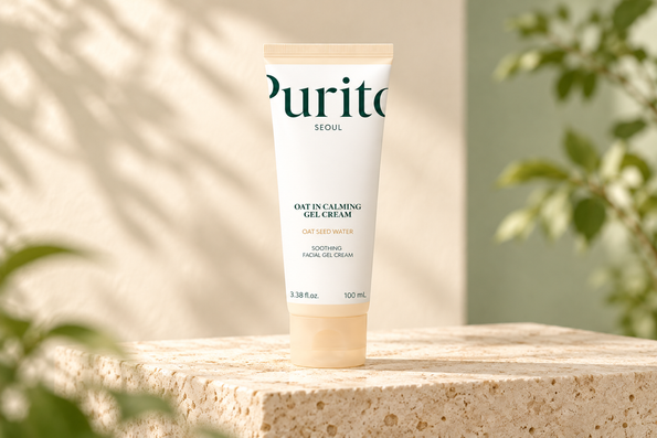 PURITO Oat In Calming Gel Cream featured in an affordable Korean skincare routine.