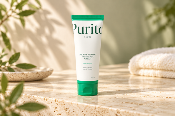 PURITO Mighty Bamboo Panthenol Cream tube with a green cap.