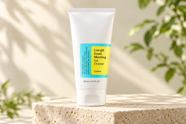 COSRX Low pH Good Morning Gel Cleanser featured in an affordable Korean skincare guide.